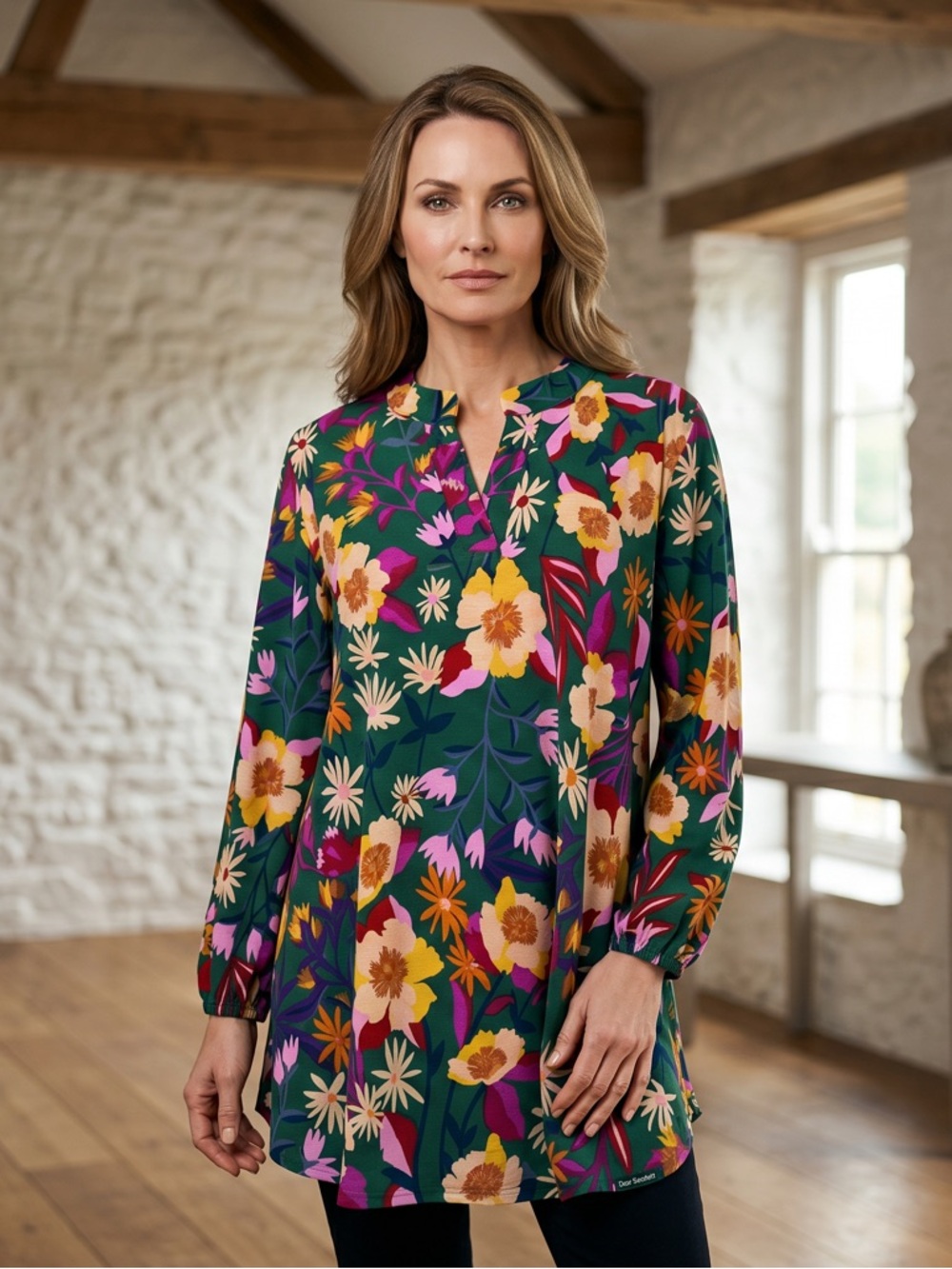 Dear Scarlett Eye Catching Floral Paradise Women's Tunic Deep, Vibrant Colors